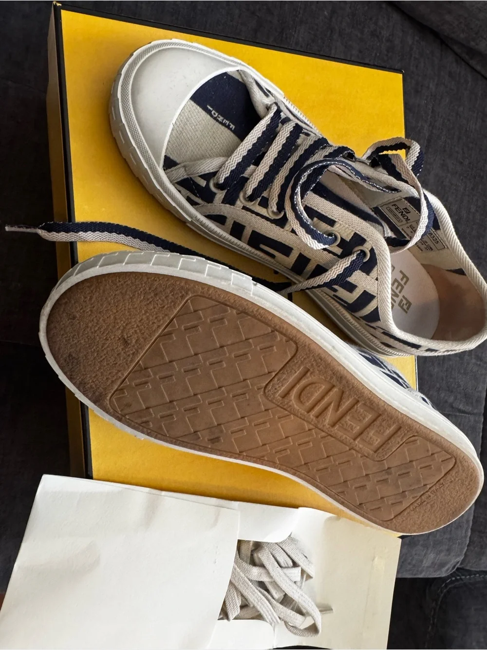 Fendi Domino Sneaker Box Label in Yellow and White